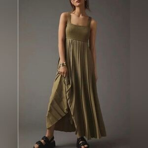 ANTHOPOLOGIE Mare Mare Green Pleated Maxi Twofer Dress Sleeveless Size S NWOT